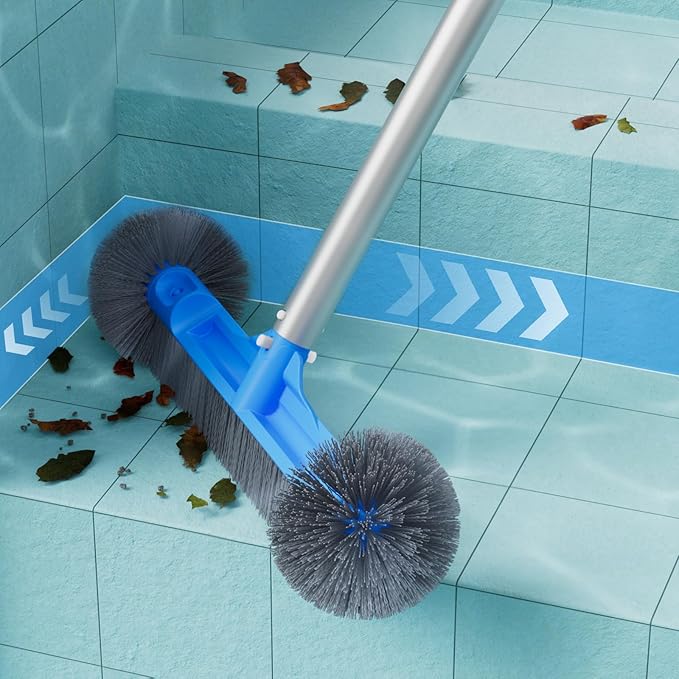 Pool Cleaning Kit Full Set - 17.5'' Self-Repair Pool Nylon Net Fine Mesh & 17.5'' Detachable Rounded End Pool Brush & 10 Ft Pool Pole, for Above Ground In-ground Pools, Spas, Hot Tubs