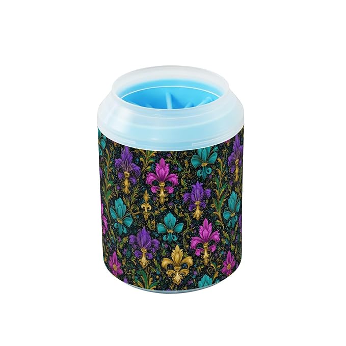 Dog Paw Cleaner Cups for Dogs Pets Foot Washer Paw Scrubber for Medium Small Cats Dogs Cute Cleaning Cup Luxury Mardi Gras Flower