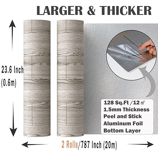 Oxdigi Peel and Stick Vinyl Flooring 2 Rolls 23"x 393"/128 Sq.Ft, Self Adhesive Vinyl Floor Tiles Wood Plank Flooring Waterproof Wear-Resistant for Any Room, Easy DIY Floor Coverings, Gray Maroon