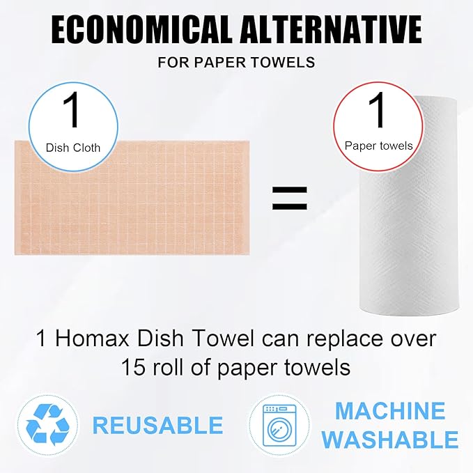 Homaxy 100% Cotton Terry Kitchen Towels(Apricot, 13 x 28 inches), Checkered Designed, Soft and Super Absorbent Dish Towels, 8 Pack
