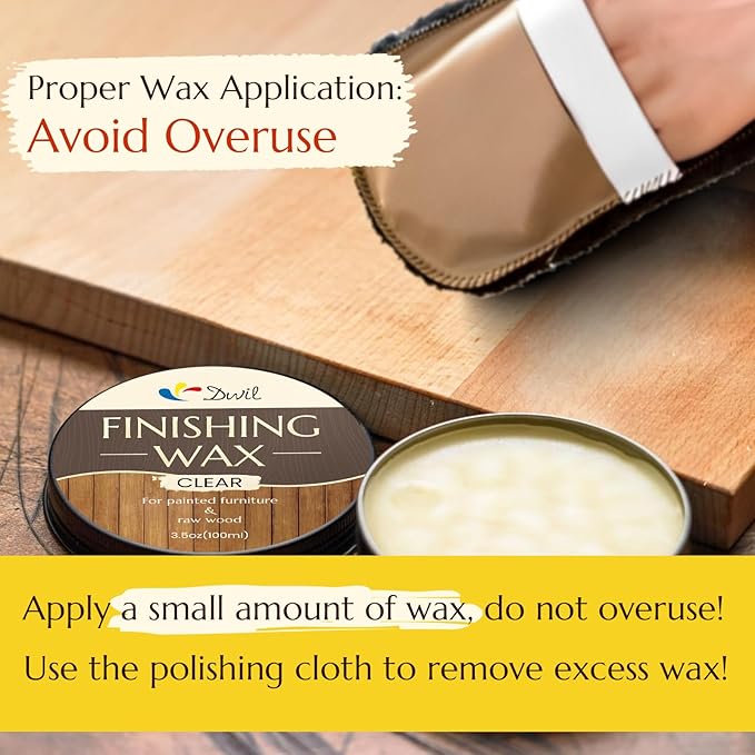 Wood Finishing Wax for Furniture - 100% Natural Chalk Paint Wax for Sealing & Protecting Painted and Raw Wood Surfaces, Wooden Floors & More - Clear Protective Finish, 3.5 Oz (Includes Tools)