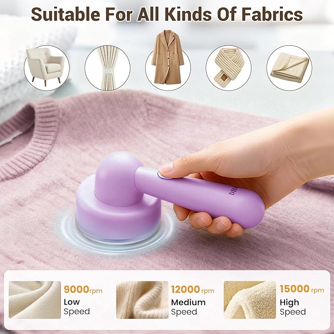 DBC 2.7' Large Purple Electric Fabric Shaver and Lint Remover,2-Hour Runtime,3-Speed, 6-Blade Design