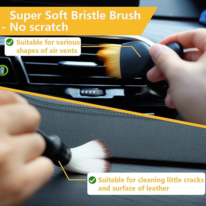 Gven Car Cleaning Detailing Brush kit Car Cleaning Gel Interior Cleaning Supplies Brush Set Air Vent Duster & Soft Dust Remover Wheel Brush Interior Cleaner Tool Car Accessories for Women Men (5 in