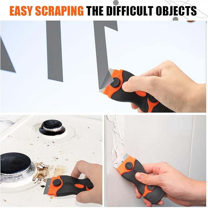 7 Pack Razor Blade Scraper Tool, Razor Scraper, Paint Scraper for Cleaning, With Extra 40Pcs Blade Scraper, For Cooktop, Wall, Floor, Glass Cleaning Scraper