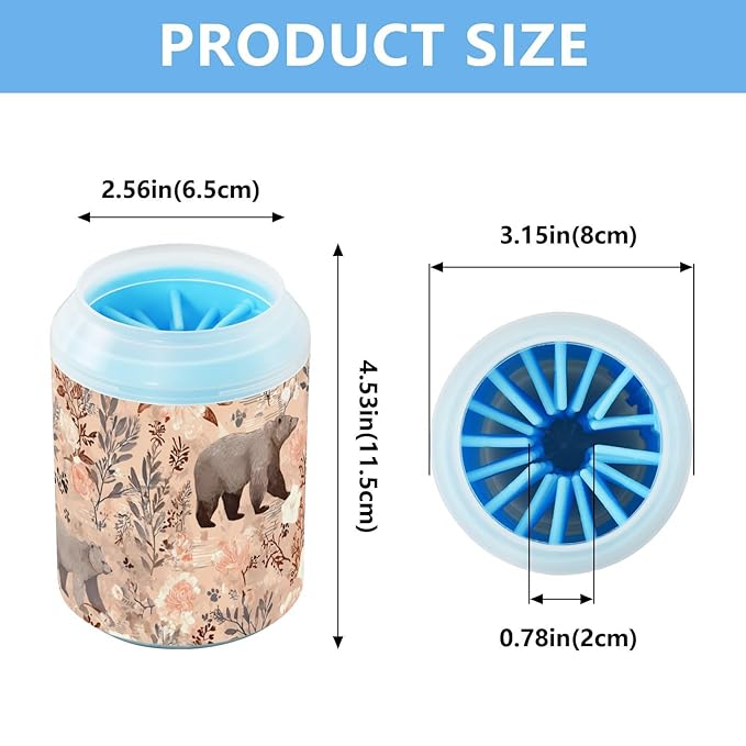 Dog Paw Cleaner Cups for Dogs Pet Foot Washer Paw Scrubber for Medium Small Large Dogs Cats Cleaning Cup Brown Bears Flowers Plants