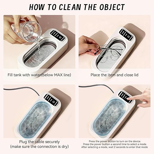 48kHz Ultrasonic Jewelry Cleaner Machine,350ml Stainless Steel Tank,4 Modes for Eyeglasses,Rings,Jewelry & More,Touch Screen Control,Gift for Wife,Mom,Daughter