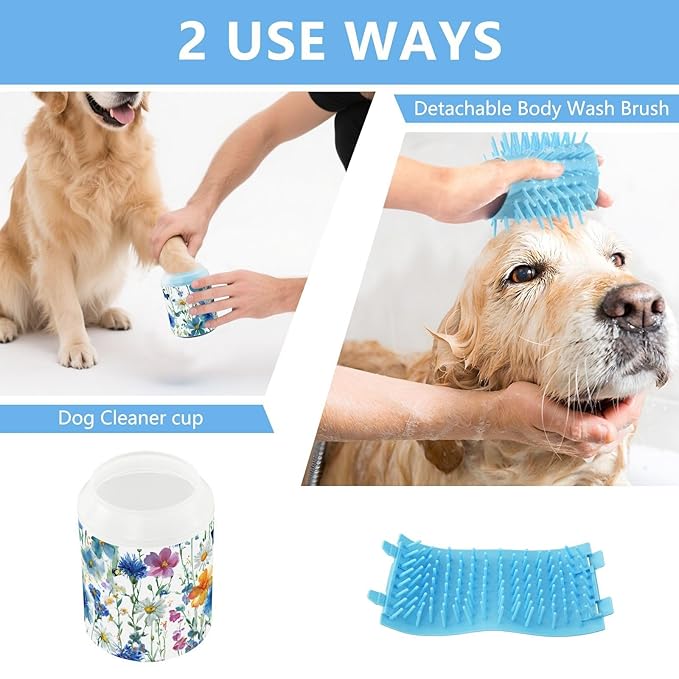 Dog Paw Cleaner Cups for Dogs Pet Foot Washer Paw Scrubber for Small Medium Large Dogs Cats Cleaning Cup Watercolor Cornflower Daisy
