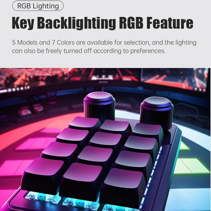 MOSHOU One-Handed Macro Mechanical Keyboard, 12-Keys Gaming Tactile Keyboard Fully Programmable Knobs Keys OSU Macro Pad Hotswap Keypad with RGB for Game PC Accessories (Black)