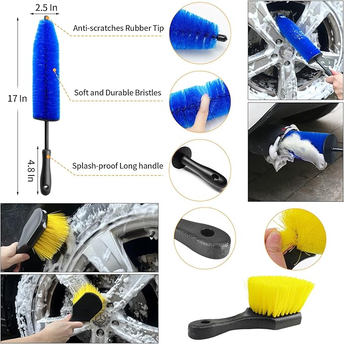 Jaronx 62" Car Wash Brush with Long Handle Car Cleaning Kit,Chenille Microfiber Car Washing Mop,Car Detailing Brushes Kit Wheel Tire Brushes Car Duster Windshield Window Squeegee for Cars RV SUV Truck