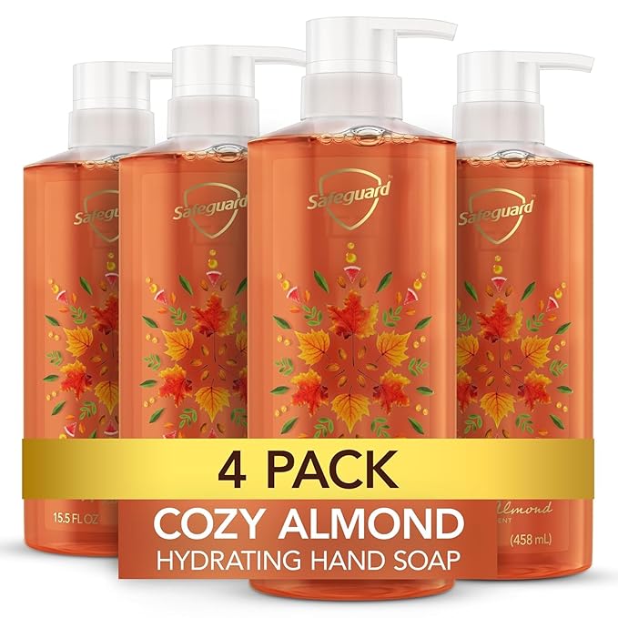 Safeguard Liquid Hand Soap, Micellar Deep Cleansing, Washes Away 99% Bacteria, Made with Natural Moisturizers, Enriched with Skin Conditioners, PH Balanced, Cozy Almond Scent 15.5 oz (Pack of 4)