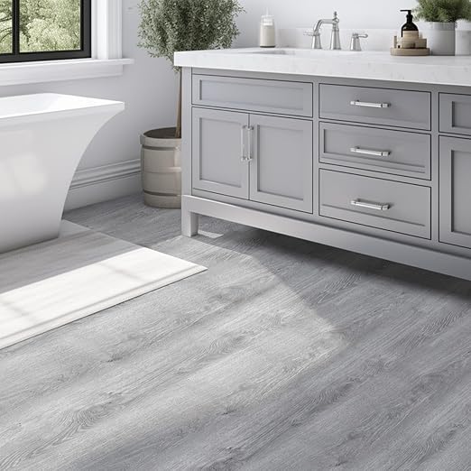 Luxury Thicken Wood Grain Peel and Stick Floor Tiles Self-Adhesive Vinyl Flooring Roll-DIY Easy for Wall and Floor,Hard Surface/Waterproof/Anti Slip (Light Gray Vinyl Flooring, 17.72 "W x 118" L)