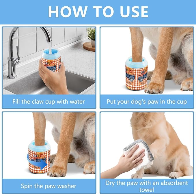 Dog Paw Cleaner Cups for Dogs Pets Foot Washer Paw Scrubber for Medium Small Cats Dogs Cleaning Cup Fall Truck Pumpkins Maple Leaves