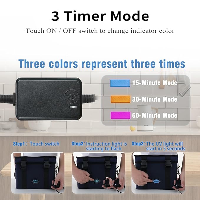 3 Gallon Large-powerful UV Light Sanitizer Ozone Box, Portable Foldable UV Cleaner Bag UVC Household Bag with 3-level Timer for Keys, Towels, Mask Cleaning Machine Blue 12L Ozone