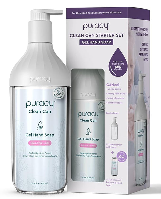 Puracy Gel Hand Soap Clean Can Starter Set - Plant-Powered Natural Hand Soap As Seen on TikTok, Non-Toxic, Sulfate-Free Liquid Gel Handwash (Lavender & Vanilla, 14.4 fl oz)