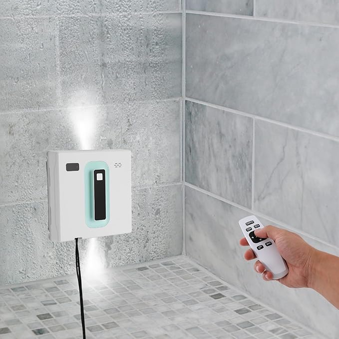 Window Cleaner Robot, Window Cleaning Machine 3 Cleaning Mode Automatic Window Vacuum Cleaner Remote Control/App Load 297.62 Lbs in Homes 8.5 x 8.5 x 2.7 Inch (White + Light Green)