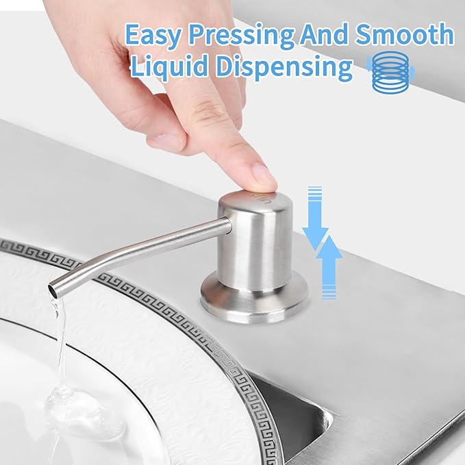 Dish Soap Dispenser for Kitchen Sink Brushed Nickel Under Sink Soap Dispenser Pump Head with 10.14 Ounce PET Soap Bottle and 1.88" Base
