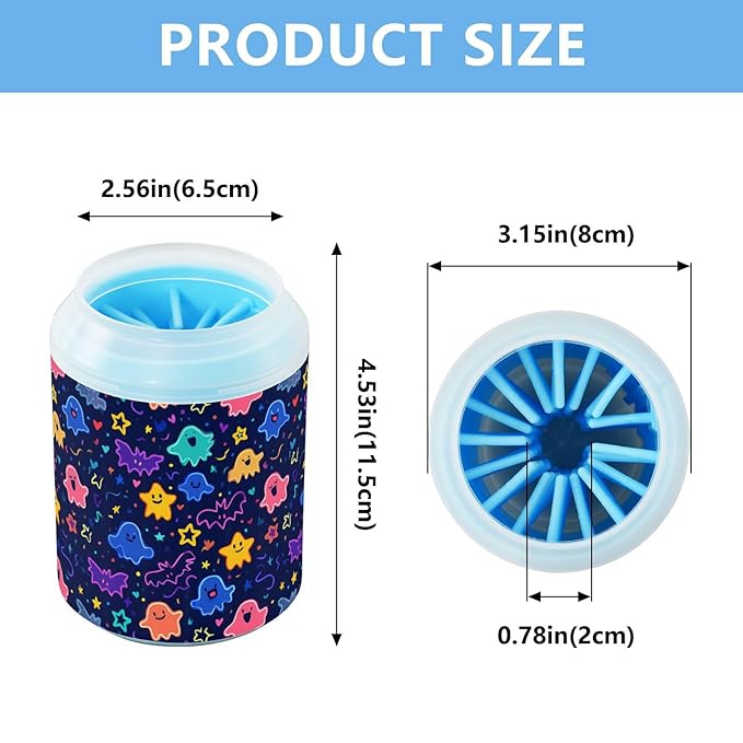 Dog Paw Cleaner Cups for Dogs Pets Foot Washer Paw Scrubber for Medium Small Cats Dogs Cute Cleaning Cup Halloween Neon Ghosts Stars and Bats