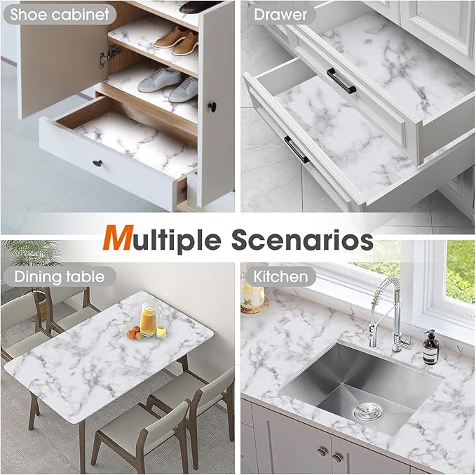 Beautysaid Shelf and Drawer Liner for Kitchen Cabinet, Non Adhesive Non Slip Shelf Paper Waterproof Washable Thickened for Dresser Pantry Shelve Bathroom Protector Liner(Marble,18 in x 30 FT)