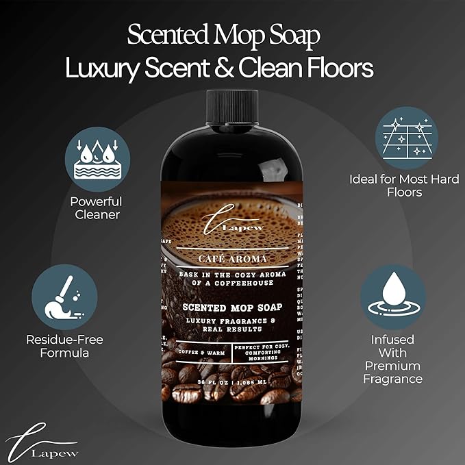 Luxury Floor Cleaner, Scented Mop Soap Concentrate | Hard Floor Cleaner for Tile, Vinyl, Laminate, LVP & Sealed Hardwood | Low-Foam, Streak-Free | 36 oz | Café Aroma