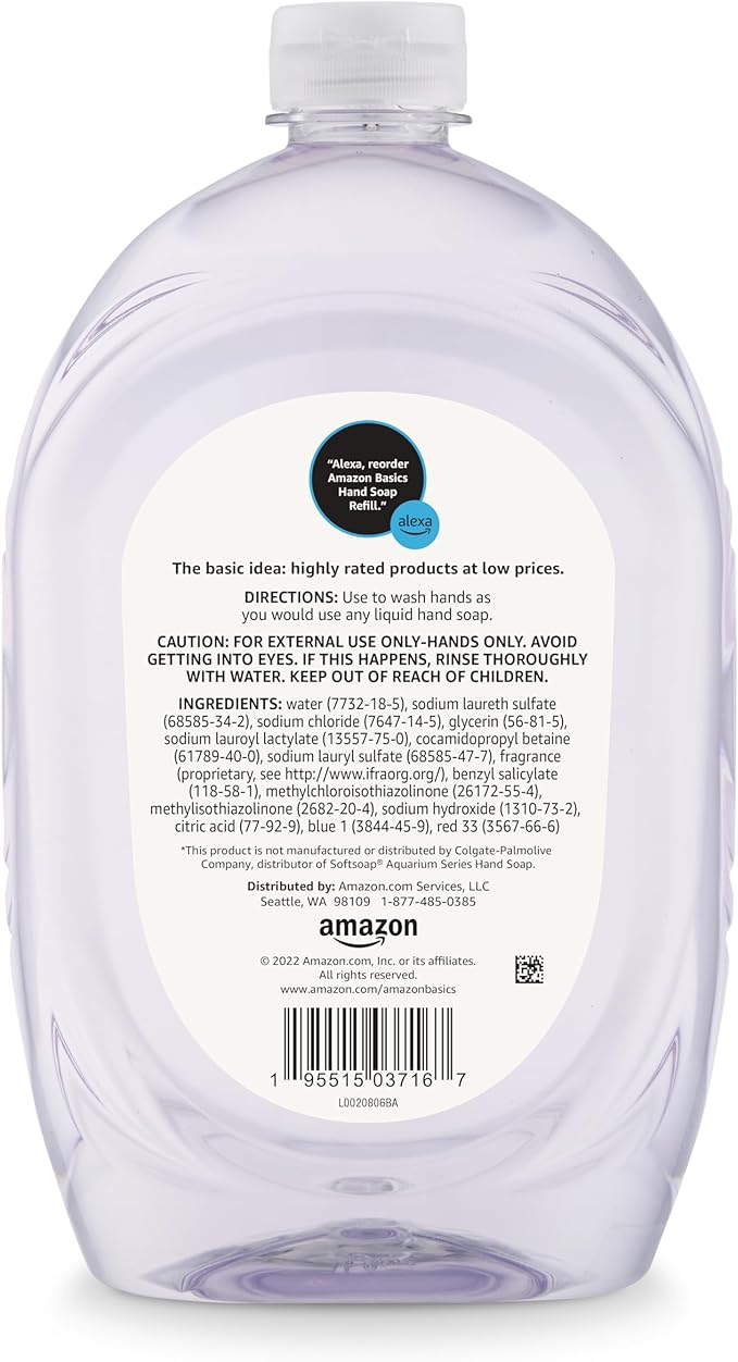 Amazon Basics Gentle & Mild Clear Liquid Hand Soap Refill, Triclosan-Free, 50 Fl Oz (Previously Solimo) (Pack of 4)