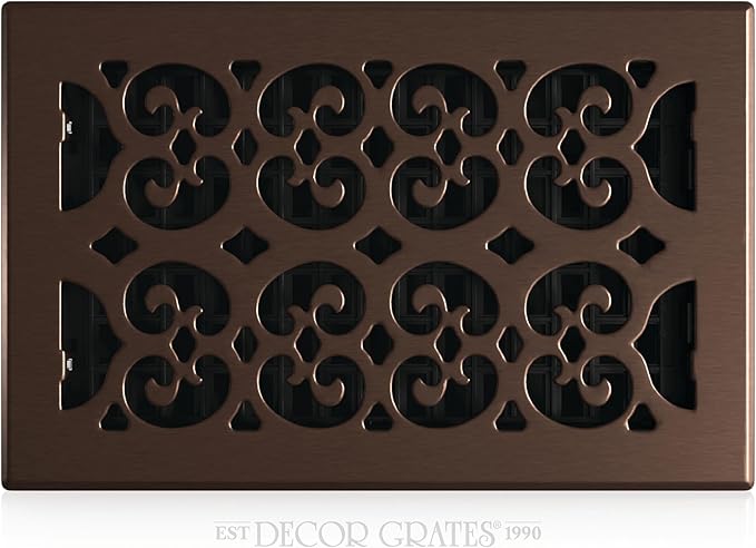 Decor Grates Metal Scroll Decorative Air Vent Cover 6x10 Floor Register – Adjustable Control Lever – AC Floor Vent Covers for Home Floor Vents – Fits 6 x 10 Inch Opening – Rubbed Bronze (SPH610-RB)