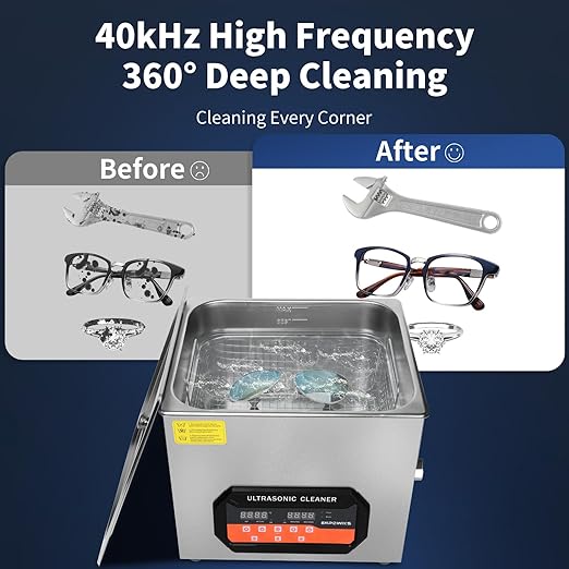 Ultrasonic Cleaner 16L 360W Digital Ultrasonic Cleaning Machine with Upgraded Degassing & Gentle Mode, 40kHz, with Heater & Timer for Tools, Jewelry, Watches, Glasses, Dentures, Small Parts