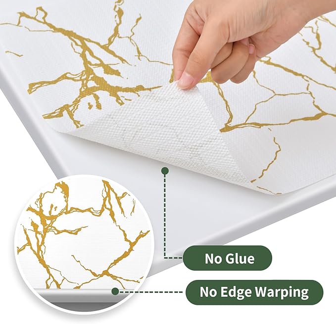 Drawer and Shelf Liner for Kitchen Cabinet Non Slip Waterproof Shelf Paper 23.6 in X 20 Ft Non Adhesive Refrigerator Liners Gold White Marble Easy Liners for Bathroom Cupboard