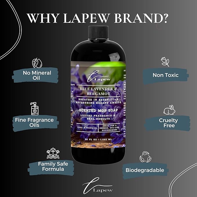 Luxury Floor Cleaner, Scented Mop Soap Concentrate | Hard Floor Cleaner for Tile, Vinyl, Laminate, LVP & Sealed Hardwood | Low-Foam, Streak-Free | 36 oz | Blue Lavender & Bergamot