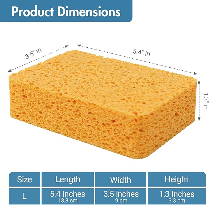 Kitchen Sponges – 4 Pack Large Cellulose Dish Washing Sponges, Natural Wood Pulp, Heavy-Duty Non-Scratch Cleaning for Kitchen, Bathroom, Countertops, Car Wash, 5.4x3.5x1.3 inch