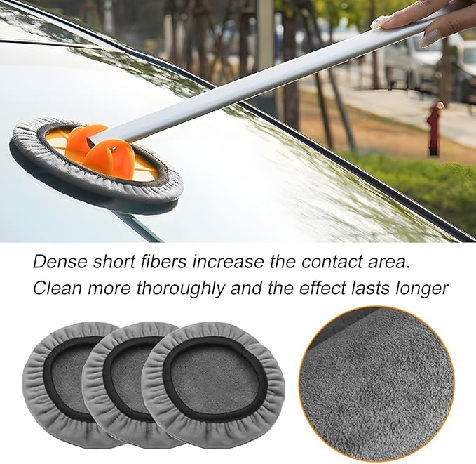 Car Windshield Cleaner Tool, Vehicle Window Cleaning Kit with 3PCS Double Side Microfiber Pads, Auto Glass Detailing Washing Brush for Exterior Interior, Universal for Truck SUV RV