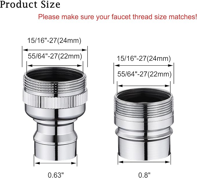 Dishwasher Faucet Adapter with Aerator, Faucet Adapter for Portable Washer, Dishwasher Snap Adapter Connection, for Kitchen/Bathroom Faucet, Chrome