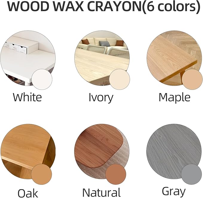 Wood Filler Sticks,6 Colors Wood Wax Crayons,Easy Repair Scratches, Scuffs, Cracks and Nail Holes on Wood Furniture, Floors, Cabinets, Tables, and Doors