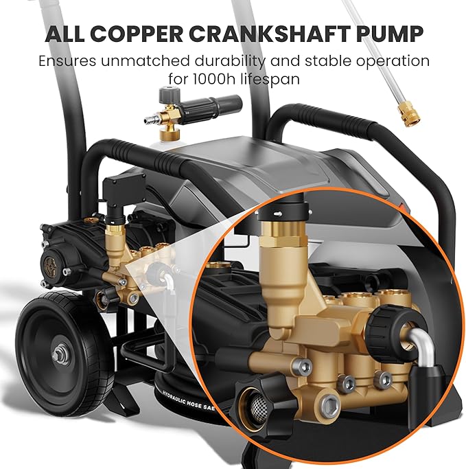 Giraffe Tools Crossfalls Retractable Pressure Washer Ultra - Mount Versatility (Wall Mounted, Trolley & Freestanding), Electric Power Washer with 1000H All-Copper Pump, Brushless Motor