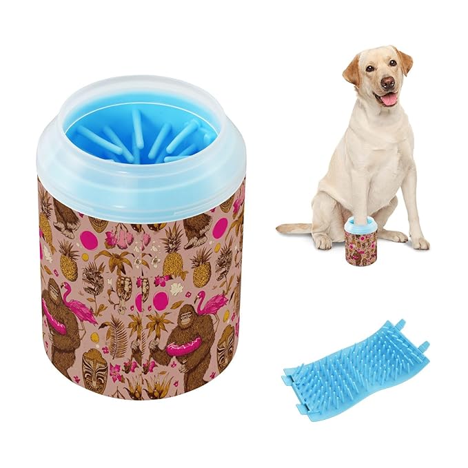 Dog Paw Cleaner Cups for Dogs Pets Foot Washer Paw Scrubber for Medium Small Cats Dogs Cleaning Cup Tropical Pineapple Animal Flamingo