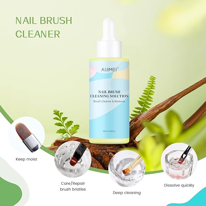AIJIMEI Acrylic Nail Brush Cleaner Gel, Camellia Gel Nail Brushes Cleaner for Solid Gel Polish Brush Clean and Care Nail Brush Use for DIY and Salon (60ml-Camellia)