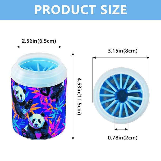 Dog Paw Cleaner Cups for Dogs Pet Foot Washer Paw Scrubber for Small Medium Large Dogs Cats Cleaning Cup Blue Pandas Colorful Bamboo
