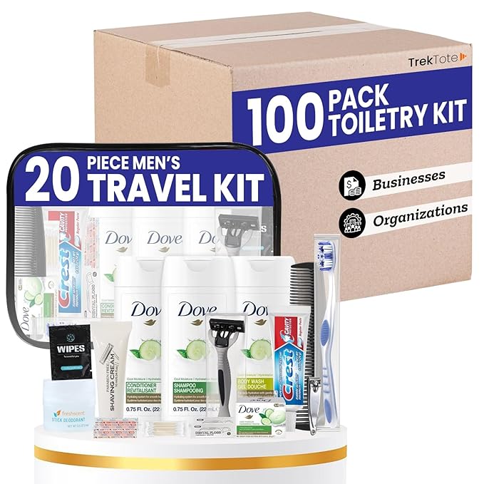 TrekTote 20 Piece Unisex Travel Hygiene Kit with Toiletries & Personal Care Essentials, TSA-Compliant, Individual and Bulk Packs Available