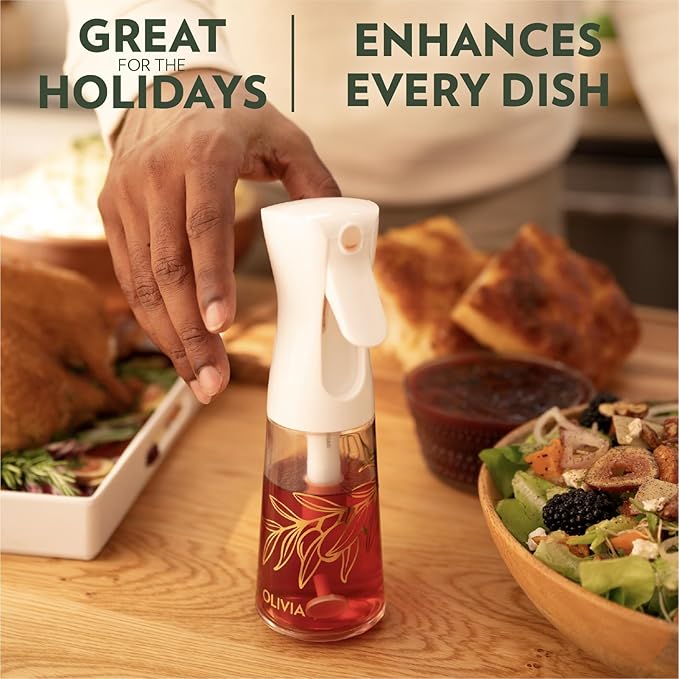 FLAIROSOL OLIVIA Oil Sprayer for Cooking, 2 Pack 200ML Glass Olive Oil Sprayer, Continuous Cooking Spray Dispenser with Portion Control for Kitchen Air Fryer, Salad, BBQ, White