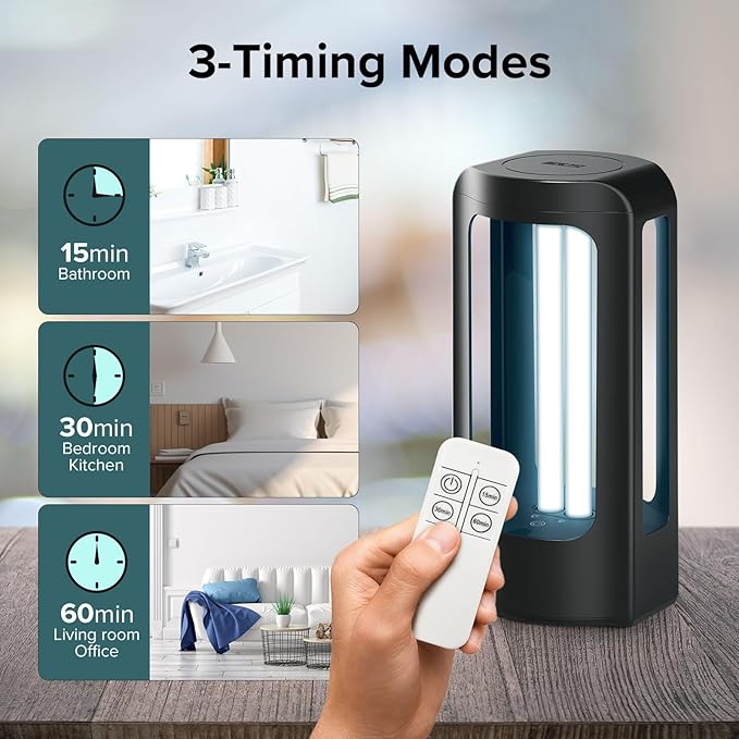 SANSI UV Sanitizer Light, 18W Ultraviolet Sanitizer, Portable 254nm Wavelength UVC Cleaning Lamp with 3-Level Timer and Remote Control, 99.99% UV Light Ozone Free for Whole Room