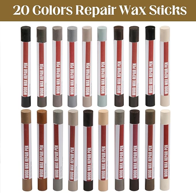 Wood Filler Sticks，20 Colors Wood Repair Wax Crayons Furniture Markers Touch up for Repairing Scratches, Scuffs, Cracks, Dings and Holes in Wood Floors, Cabinets, Furniture (Gray Series)