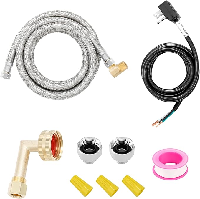 Solimeta Universal Dishwasher Installation Kit with 6 ft Stainless Steel Hose and Power Cord