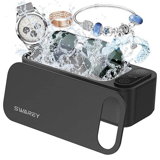 AI Ultrasonic Jewelry Cleaner Retainer Rings Dentures 23OZ (680ML) 360° Deep Cleaning 45KHz Professional Ultrasonic Glasses Cleaner with 5 Digital Timer and Watches Stand 304 Stainless Steel Tank