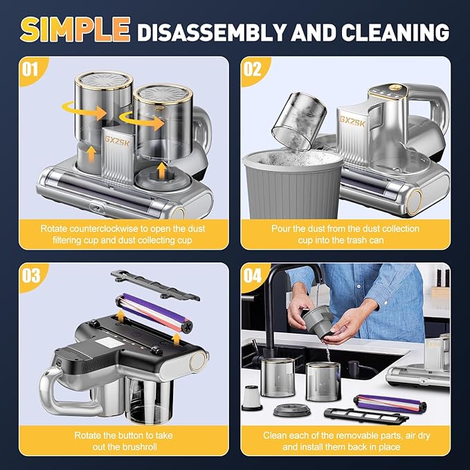 Mattress Vacuum Cleaner, 16kPa Bed Vacuum Cleaner with 253.7nm UV-C Light, Ultrasonic & 140℉ Heating, Dual Cup & Widen Suction Port Handheld Vacuums for Bed, Sofa, Couch, Crib (500W, Corded)