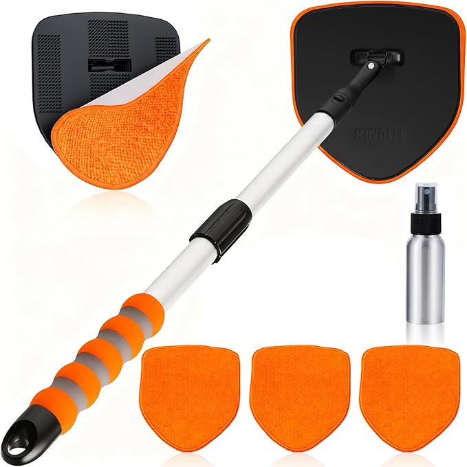 XINDELL Windshield Cleaning Tool, Interior & Inside Car Windshield Cleaner with Microfiber Pads, Extendable Handle & 360° Head, Streak-Free Glass Cleaning Kit for Cars Trucks