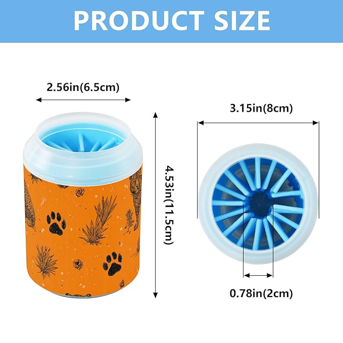 Dog Paw Cleaner Cups for Dogs Pet Foot Washer Paw Scrubber for Small Medium Large Dogs Cats Cleaning Cup Orange Leopards Paw Prints
