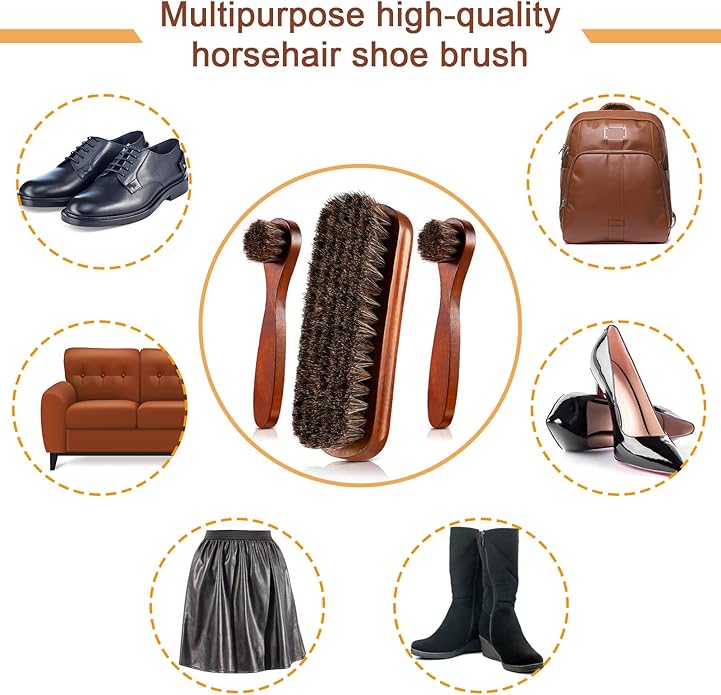Jovitec 3 Pieces Horsehair Shoes Polish Brushes Kit Leather Shoes Boots Care Clean Polish Daubers Applicators