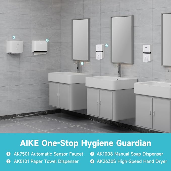 AIKE Wall Mount Liquid Soap Dispenser, 27oz Large Capacity with Extended Pump for Commercial Bathrooms,AK1008(White)
