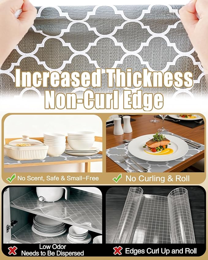 Shelf Liners for Kitchen Cabinets Non-Adhesive, Non-Slip Thickened Shelf Paper Waterproof Washable for Drawer Dresser Pantry Shelve Bathroom Protector Liner