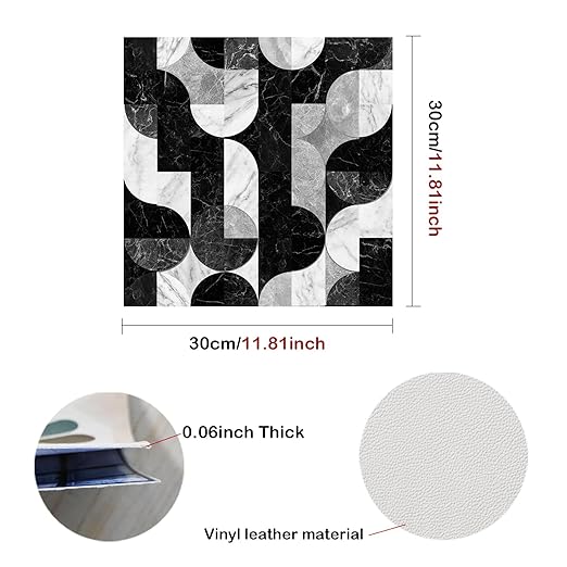 Nuxovilar Matte Black White Grey Peel and Vinyl Flooring10-Pack, Stick Floor Tile, 12x12 inch Self Adhesive Waterproof Flooring Wood Planks for Kitchen,Bedrooms