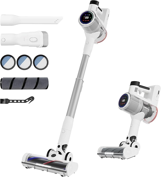 Telescopic Cordless Stick Vacuum Cleaner for Home Carpet & Pet Hair, Smart Auto Detect, 45kPa Powerful Suction, 550W Motor, 60 Min Runtime Quick Rechargeable, 6 Stage Filtration System